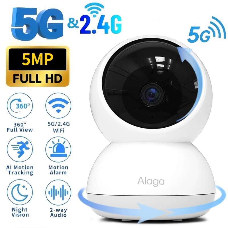 Telecamera di Sicurezza Domestica Intelligente 3K, WiFi Wireless 5G/2.4GHz, Tracciamento Automatico, Telecamera CCTV 5MP PTZ, Audio Bidirezionale, Visione Notturna, Baby Monitor