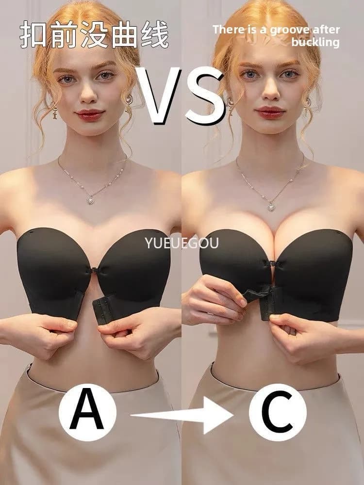 Reggiseno push-up senza spalline per seno piccolo - Chiusura frontale e imbottiture spesse 6 cm per un sollevamento perfetto | Antiscivolo Senza Cuciture | Coppe AA A B