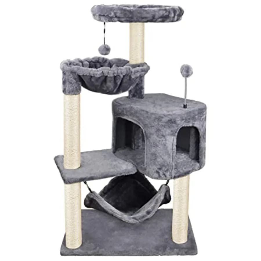 Albero per gatti con casetta e amaca grande, grigio
