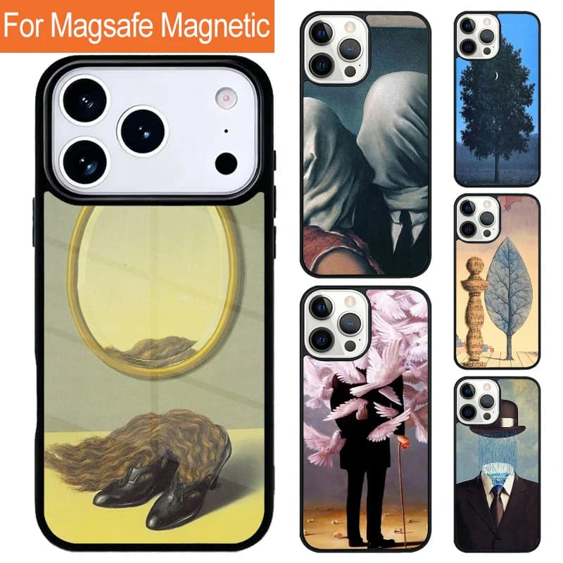 Custodia per telefono Rene Magritte con ricarica wireless magnetica per iPhone 17 Pro 16 15 13 12 11 Pro Max Air 14 Plus con cover MagSafe