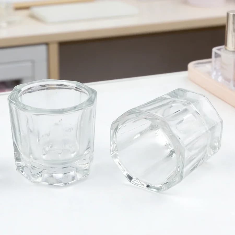 1Pc Mini Crystal Glass, Clear Acrylic Small Octagonal Powder Liquid Nail Cup, Nail Brush Cleaning Glass Dappen Dish Tool