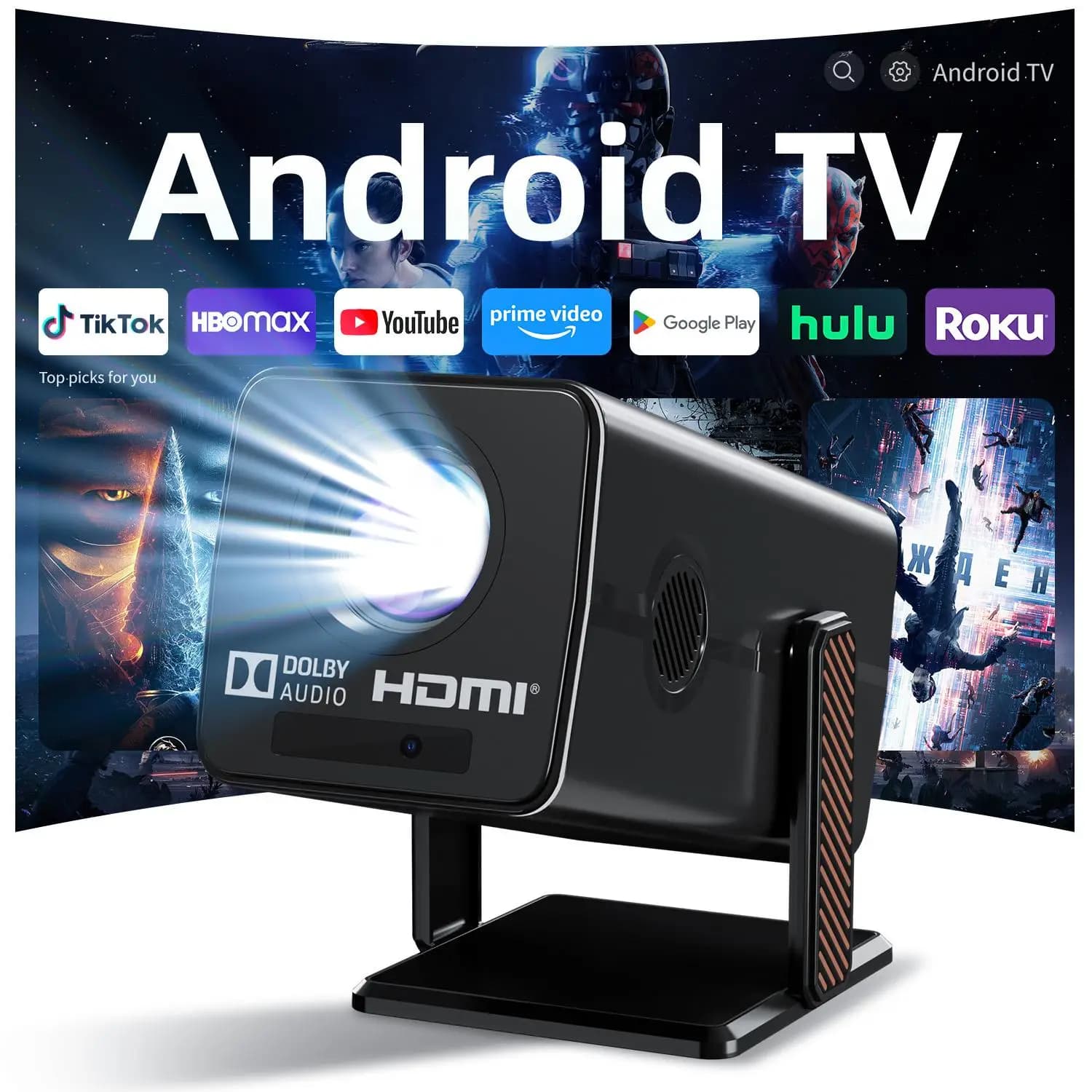 HM103A Mini Smart Projector Native 1080P 4K Auto Focus 230ANSI Android13 Dual WiFi BT5.2 T950S Home Cinema Projector