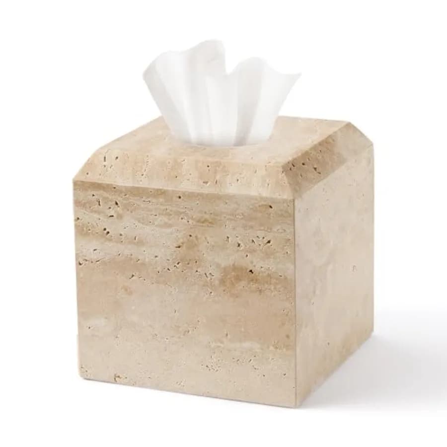 Porta Fazzoletti in Travertino Naturale Italiano, Resistente, Quadrato, per Carta Igienica, per Bagno, Soggiorno, Camera da Letto D