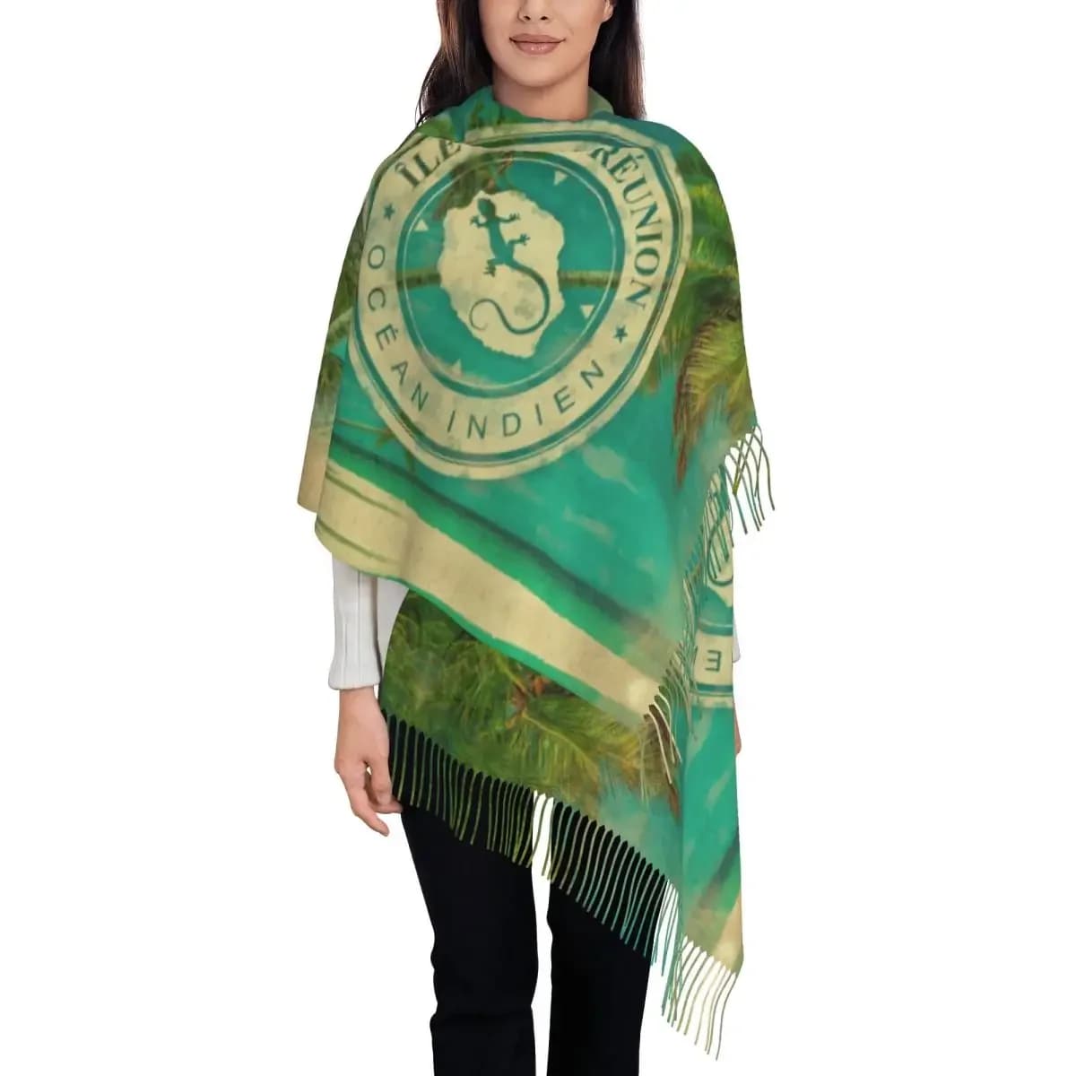 Custom Female Large Ile De La Reunion 974 Scarves Women Winter Fall Soft Warm Tassel Shawl Wraps Indian Ocean Beach