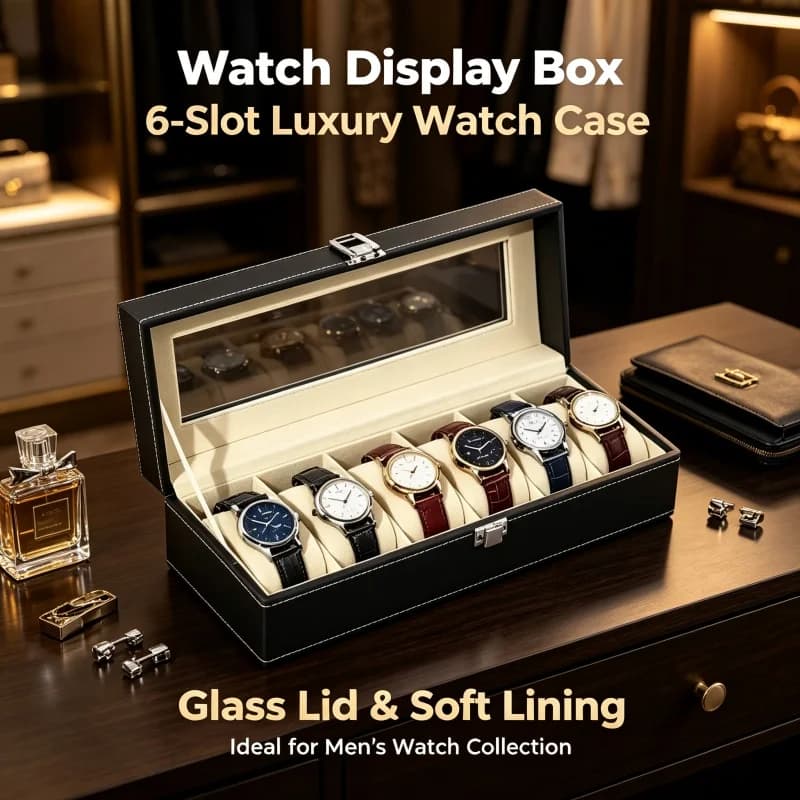 Hot Sale PU Leather Display Storage Collection Organizer watch box Case With Glass Top Slot Men Watch Bracket Display Box Gifts