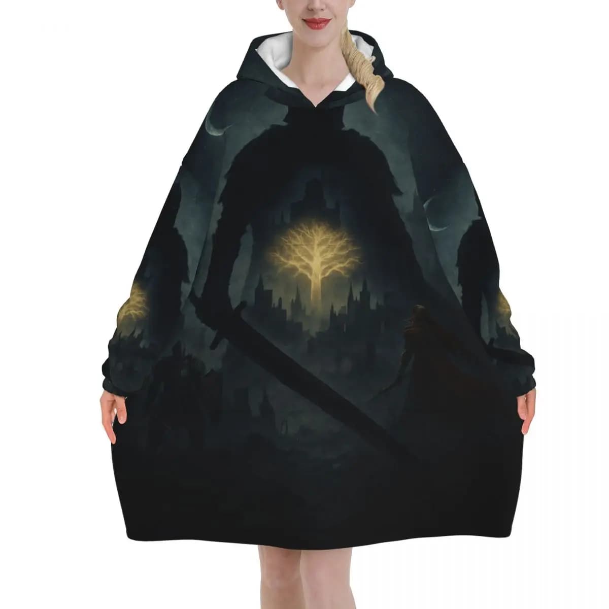 Eldened Ringed Blanket Hoodie Wearable Blanket Oversize with Pocket Warm Sleeping Bag Soft Cozy Onesie