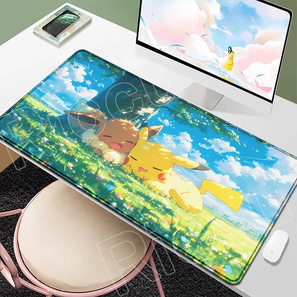 Tappetino da Scrivania Kawaii Pikachu Anime Giapponese, Tappetino Mouse Antiscivolo in Gomma 900x400 Grande XXL, Tappetino da Gaming Cartoon Pokemon