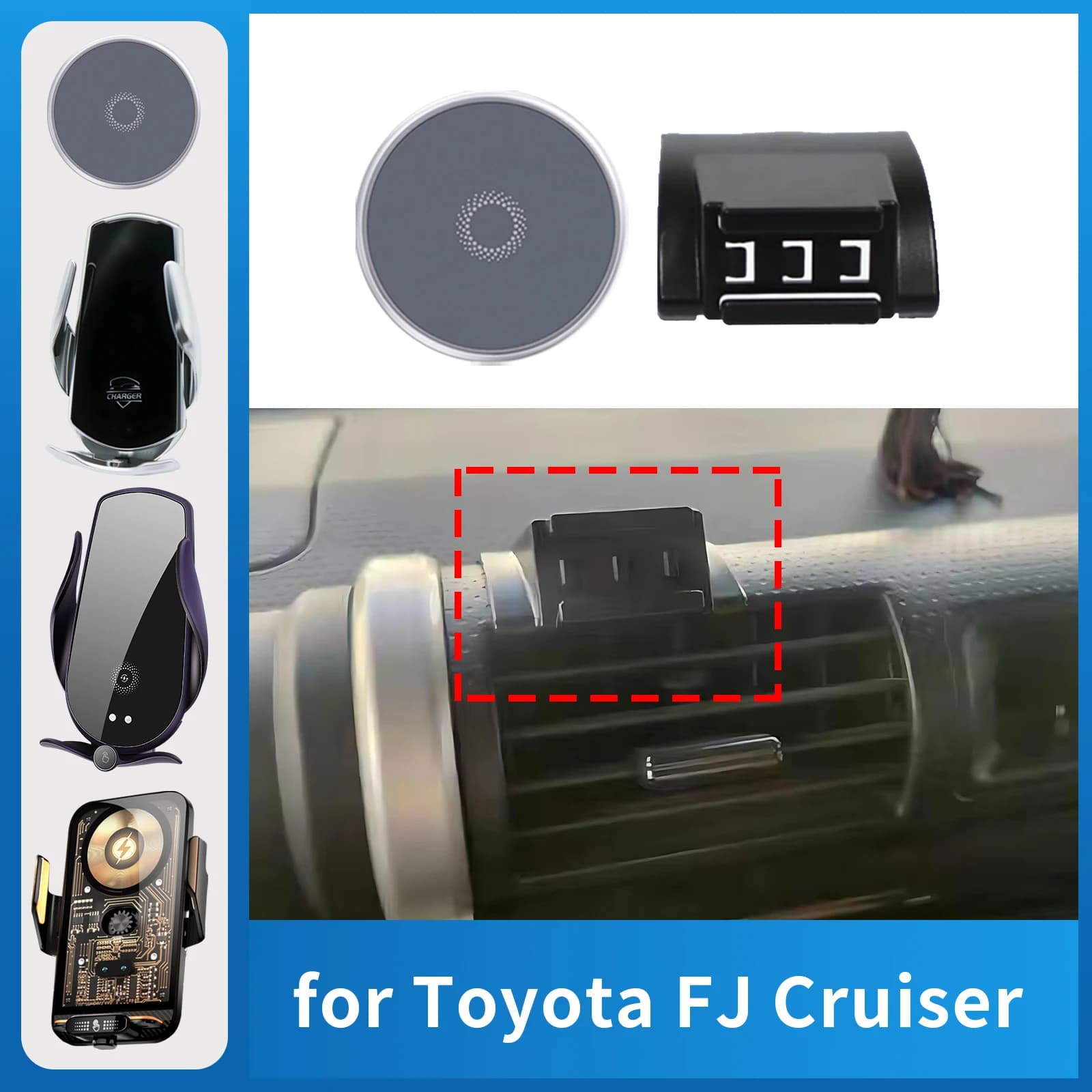 Per Toyota FJ Cruiser Supporto per telefono per auto Schermo Staffa di navigazione fissa Base di ricarica wireless