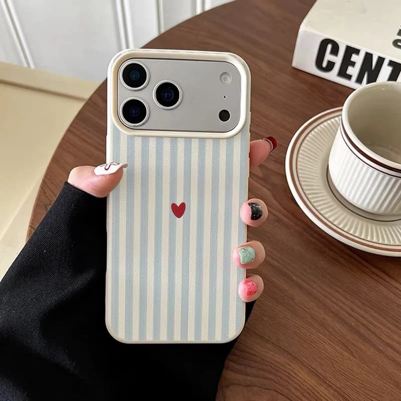 Blue Striped Small Red Heart Phone Case for Xiaomi Redmi Note 15 14 13 12 11 Pro Plus 4G 5G 10 9 8 15C 14C 13 12C 10C Cover