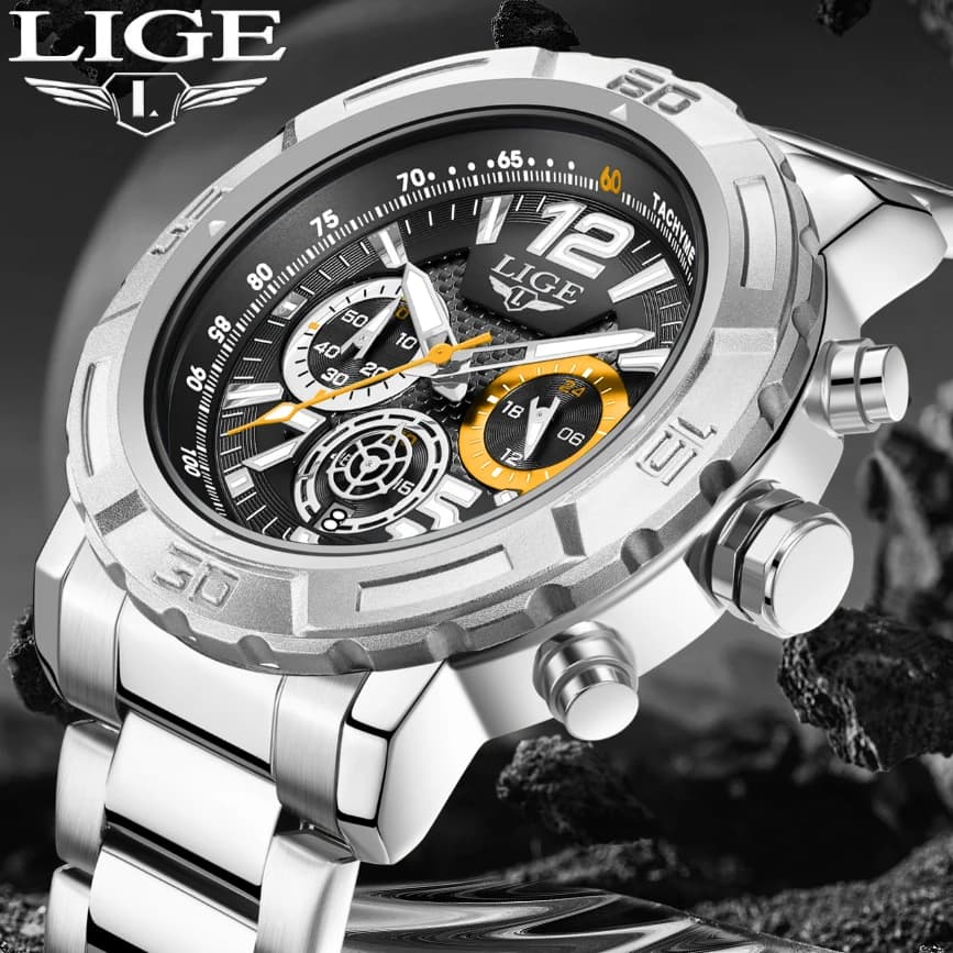 LIGE Design cinturino in acciaio inossidabile Top orologi da uomo al quarzo di lusso Fashion Business orologio con quadrante grande per orologio da polso maschile con calendario automatico da uomo