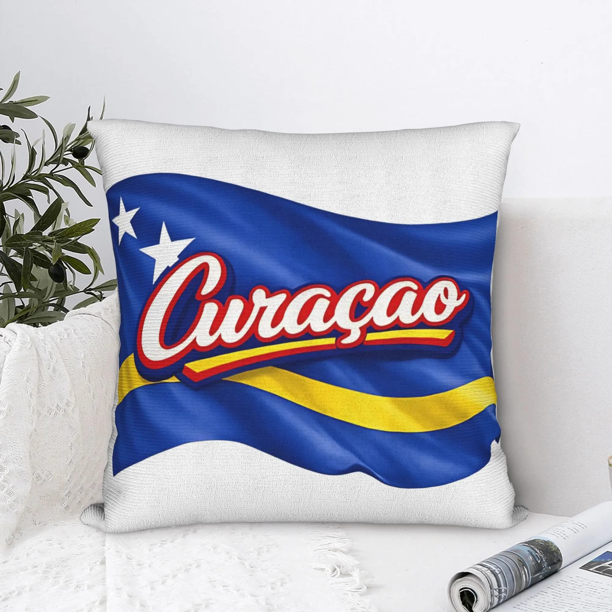 Fodere per cuscini quadrate con bandiera di Curacao Pride Soccer, fodere per cuscini con cerniera, decorazioni originali per divano, 45*45 cm