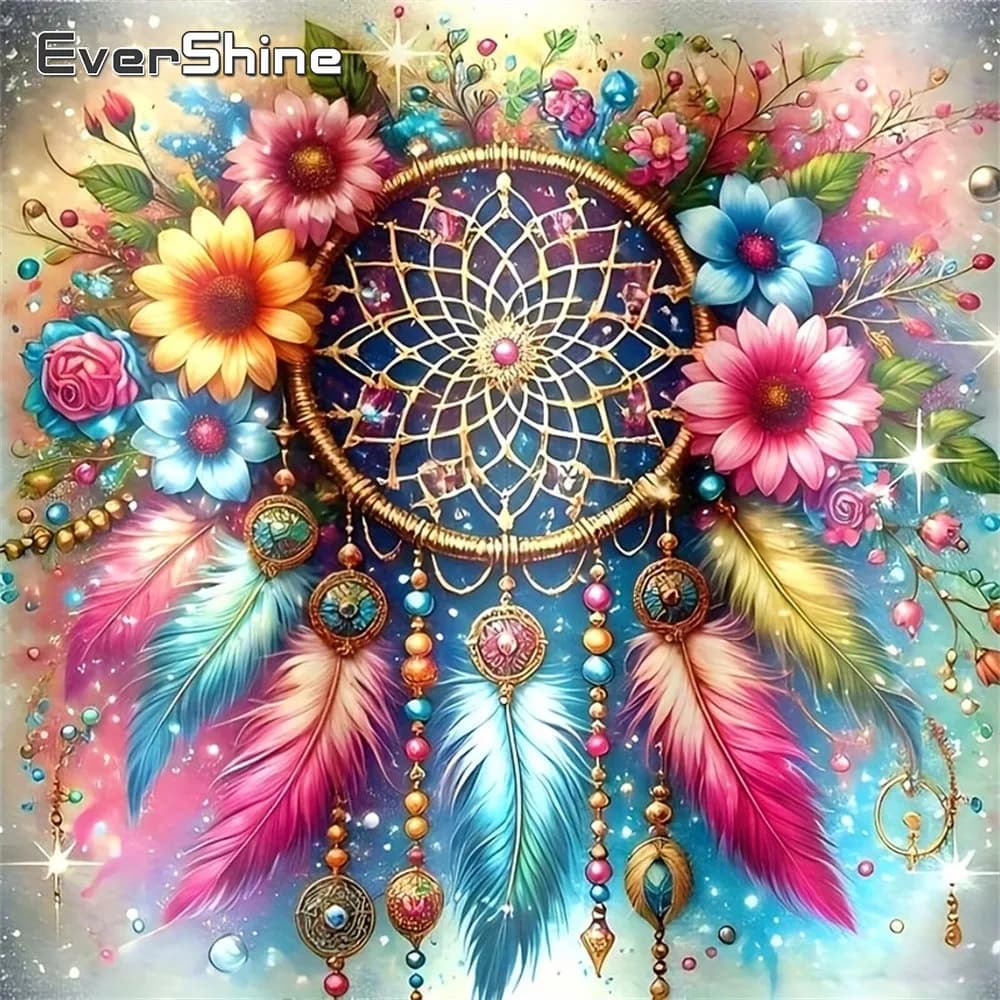 EverShine Diamond Embroidery Landscape Picture Rhinestones Mosaic Dream Catcher Full Drill Painting Feather 5D Daisy Wall Art