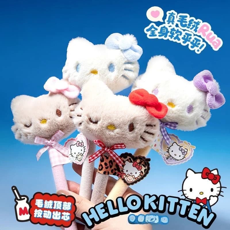 Penna Gel Sanrio Hello Kitty Peluche Morbido, Penna a Forma di Gattino Carino, Penna Gel di Tendenza, Regalo di Grande Valore per Ragazze