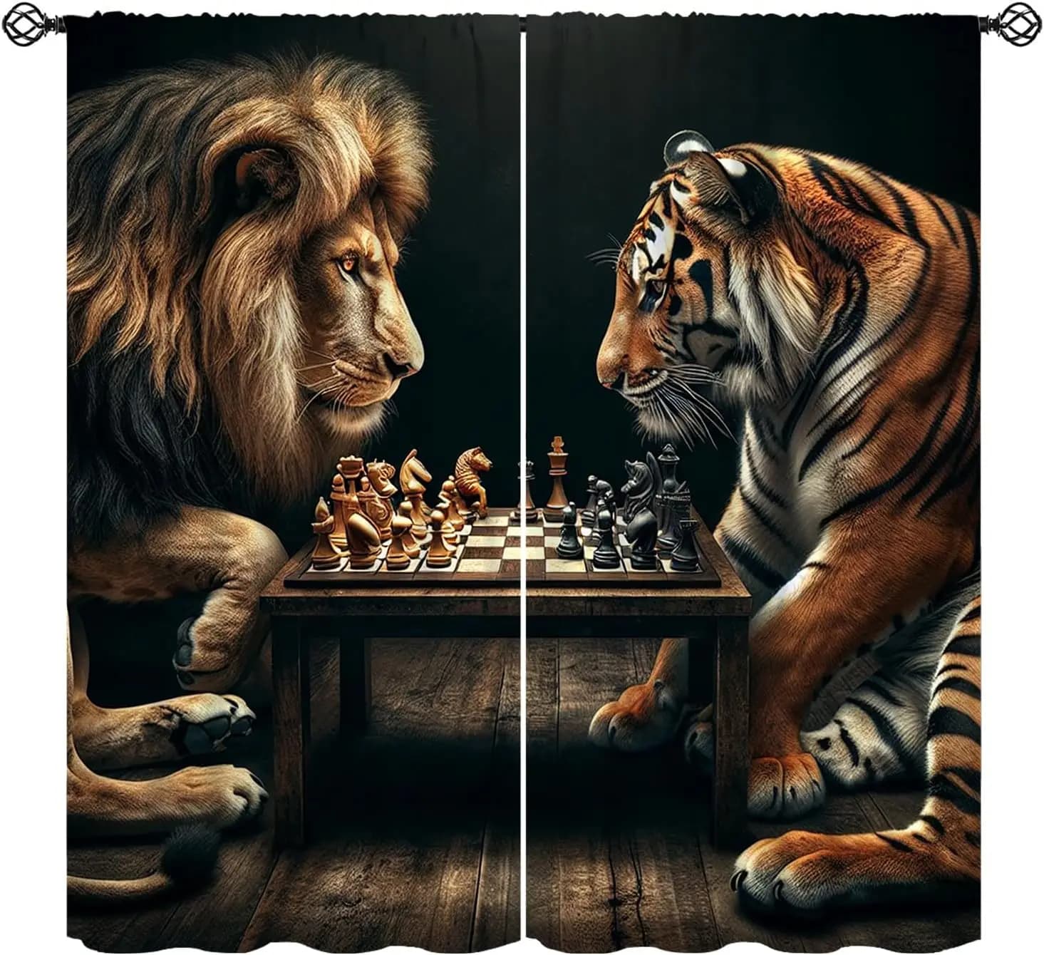 Tende con Animali della Giungla, Leone e Tigre che Giocano a Scacchi, Tende Termoisolanti con Tasca per Asta, Set da 2 Pannelli
