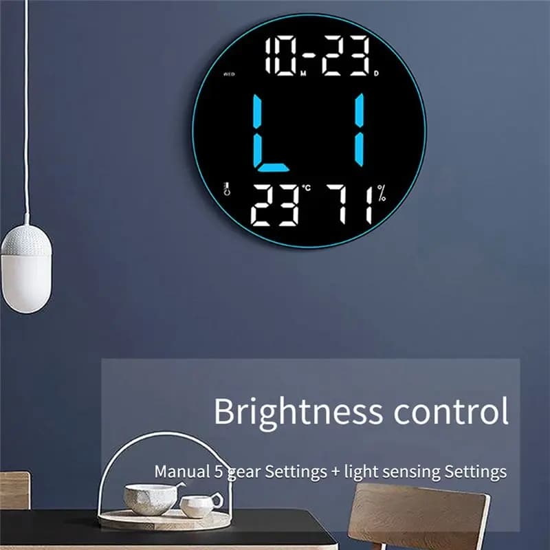 Orologio da Parete LED A32I con Luce Ambientale, Schermo Grande da 12 Pollici, Multifunzione, Design Semplice per Soggiorno, Verde