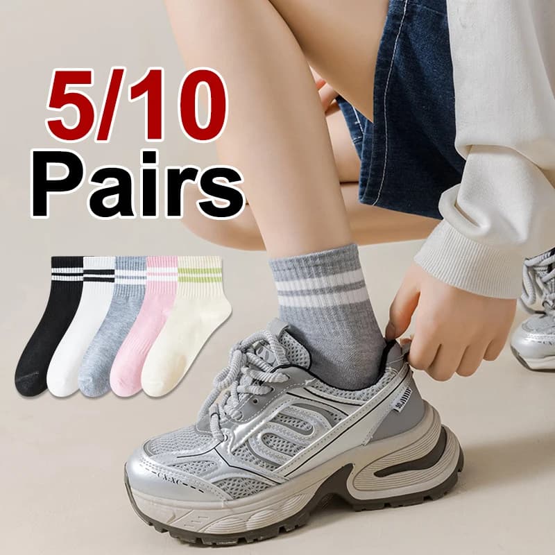 5/10 Pairs High-Quality Women Striped Sports Socks Summer Thin Breathable Comfortable Fashionable College Style Casual Socks