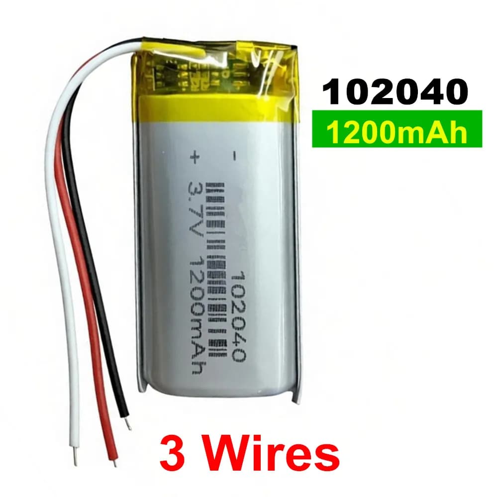 3.7V 1200mAh 102040 Li-Polymer Rechargeable Lipo Battery Thermistor 3 Wires For Car Camera DashCam GPS Driving Recorder Speaker