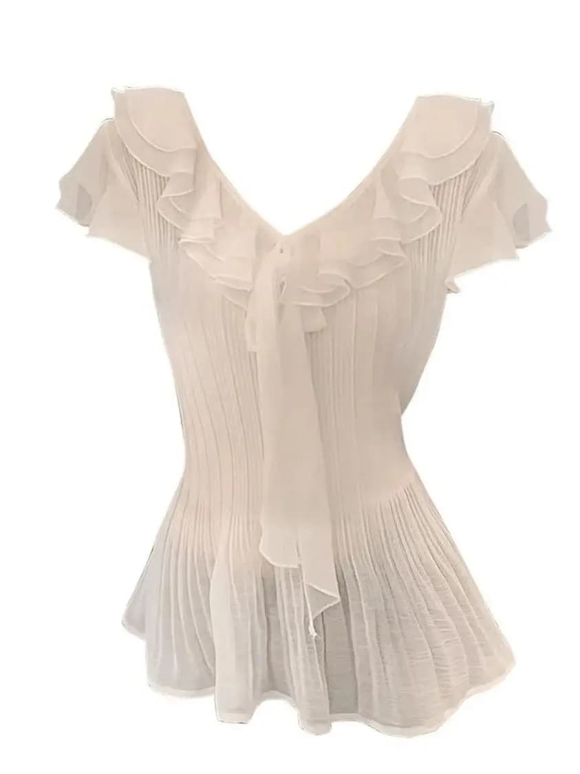 Original Design V-Neck Short Sleeve Base Shirt Women Summer Pure Desire Spicy Girl Light Texture Slimming Effect Underwear
