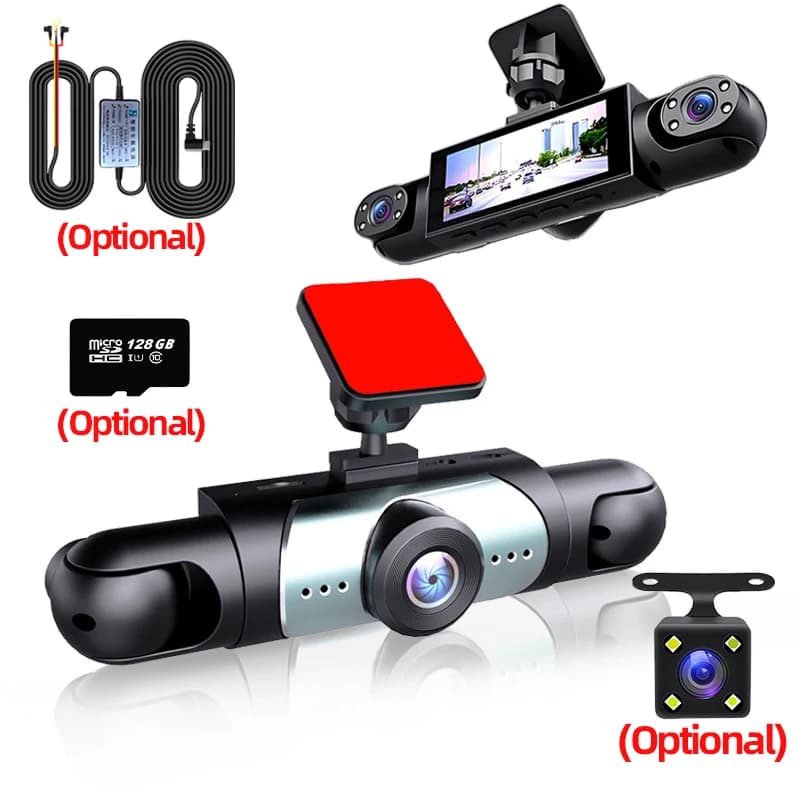 Mini Dash Cam a 4 Canali 1080P, Registratore DVR per Auto, Visione Notturna, Registrazione Video, Sorveglianza Parcheggio, Telecamera di Sicurezza per Veicoli