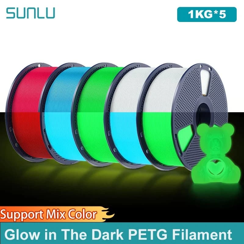SUNLU Filament PETG from 5 kg that lights in the dark Bright PETG well wrapped Filament from 1,75 mm 1 kg suitable for most 3D FDM printers