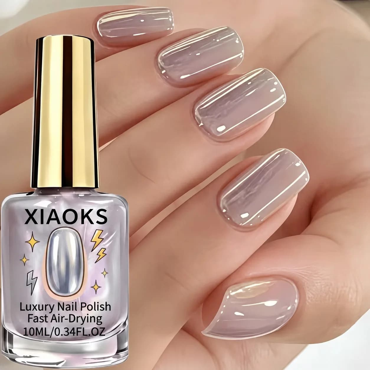 10ml Lavender Opal Glass Nail Polish Iridescent Shimmer Glossy Semi‑Transparent No Bake Needed No Lamp Required Nail Art Varnish