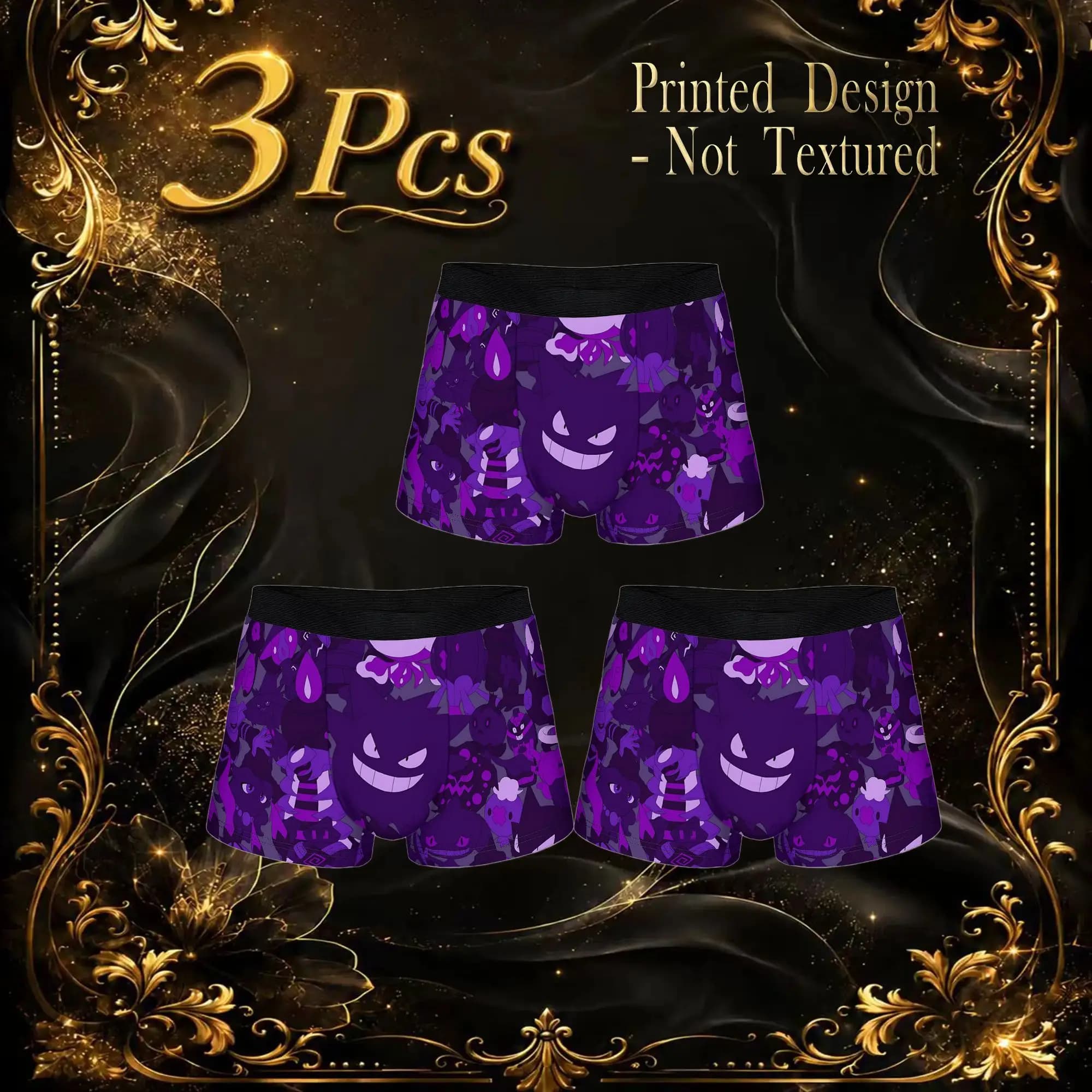 3Pcs Pokemon Theme Anime Gengar boxers Underpants Breathbale Panties Men's Underwear Sexy Shorts Boxer Briefs