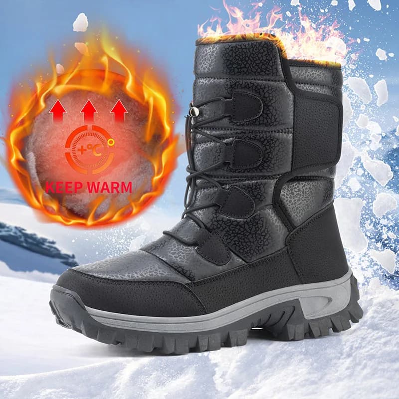 2025 Nuovi stivali da neve alti unisex con pile aggiunto e isolamento spesso Stivali da esterno antiscivolo impermeabili Stivali da trekking