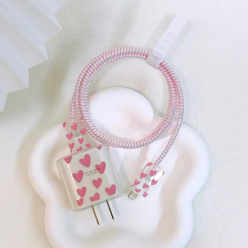 Custodia protettiva per caricabatterie morbida trasparente da 18/20 W per iPhone 14 13 Pro Max Kit avvolgitore per cavo di gestione dei cavi dati Love Heart