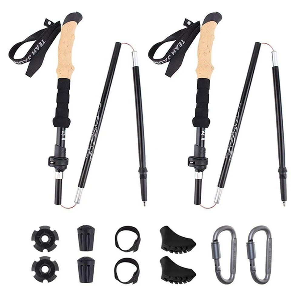 2Pcs Hiking Walking Sticks Aluminum Alloy Trekking Pole Ultralight Camping Hiking Foldable Nordic Walking Pole Telescopic Crutch
