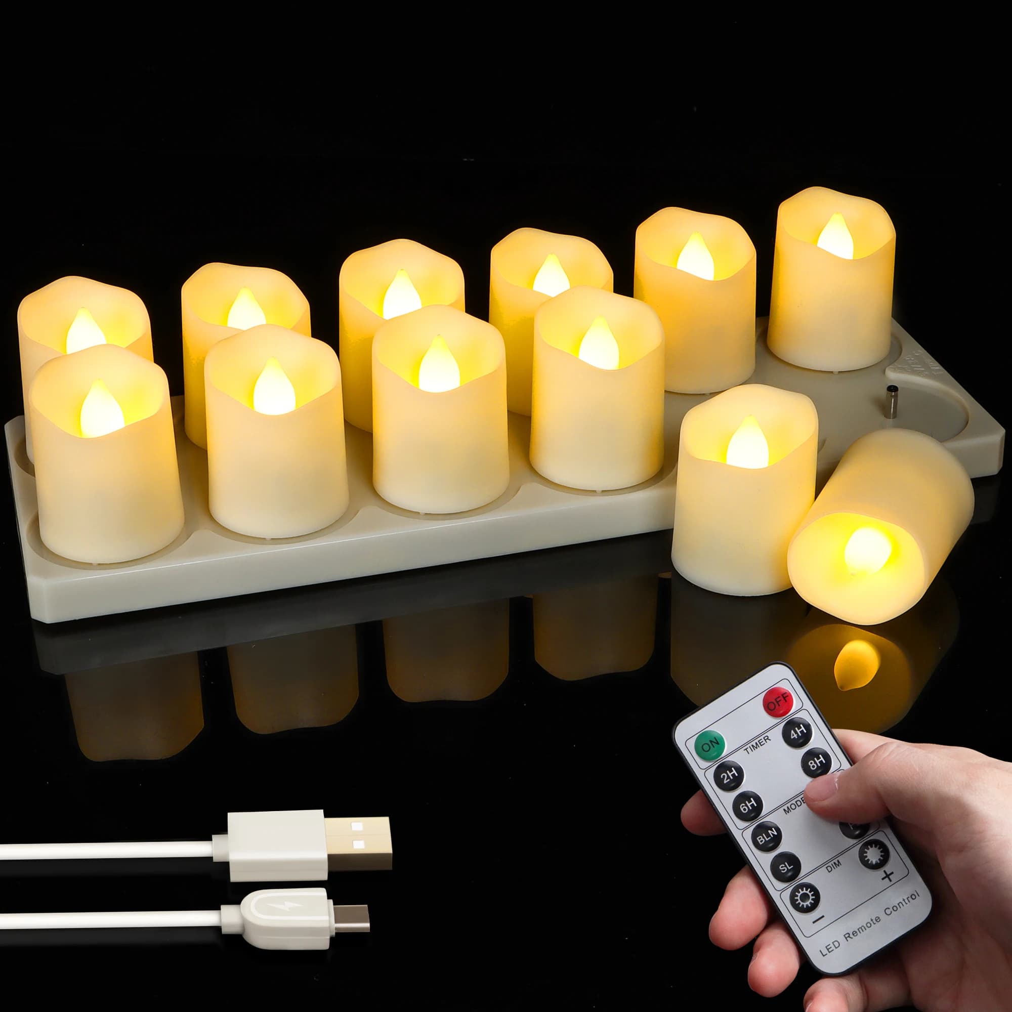 Candela a lume di candela Candele ricaricabili Timer Lampada da tè a LED remota senza fiamma per la sala nuziale Giardino Illuminazione natalizia Decorazione della casa