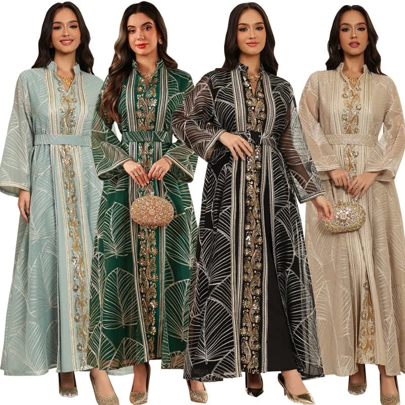 Eid Abito da festa musulmano per le donne Abaya con abito interno Set da 2 pezzi Jalabiya Ramadan Abaya Robe Caftano Abiti Largos 2024