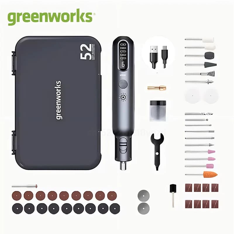 Greenworks Mini Grinder Cordless 8V 80W 52pcs Grinder Rotary Tools USB Chargering for Grinding Cutting Wood Carving and Sanding