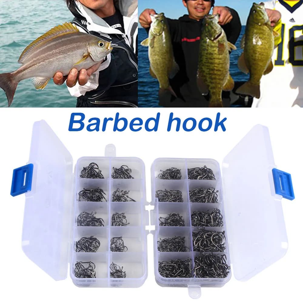 1000PCS Fishing hooks Set High carbon steel Sharp Durable Amo Plugin Fishing equipment Accessories with bo