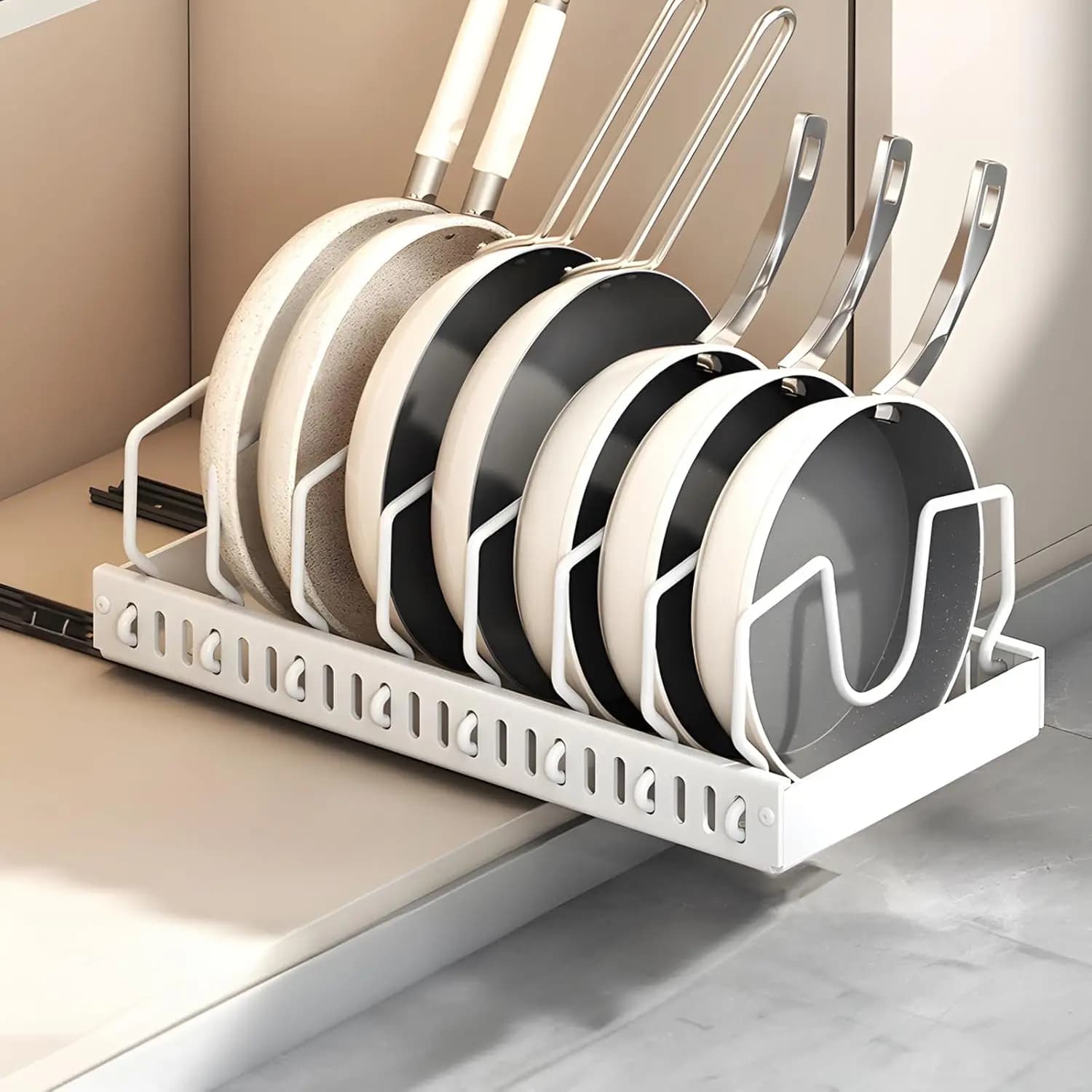 Organizzatore per pentole estraibili per sotto l'armadio Organizzatore per armadietto estraibile Portaoggetti per coperchio per pentola Divisori regolabili