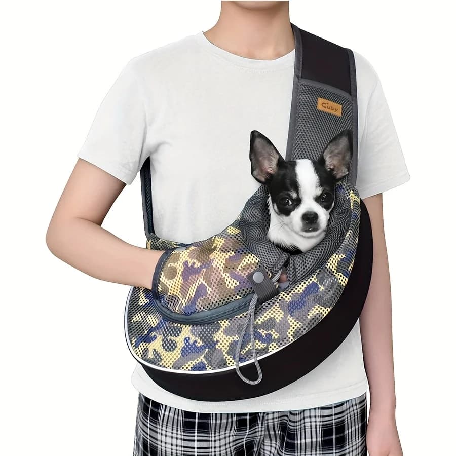 Borsa a Tracolla per Cani e Gatti Cuby, Traspirante in Rete, Sicura per Viaggiare, per Cani, Gatti e Cuccioli