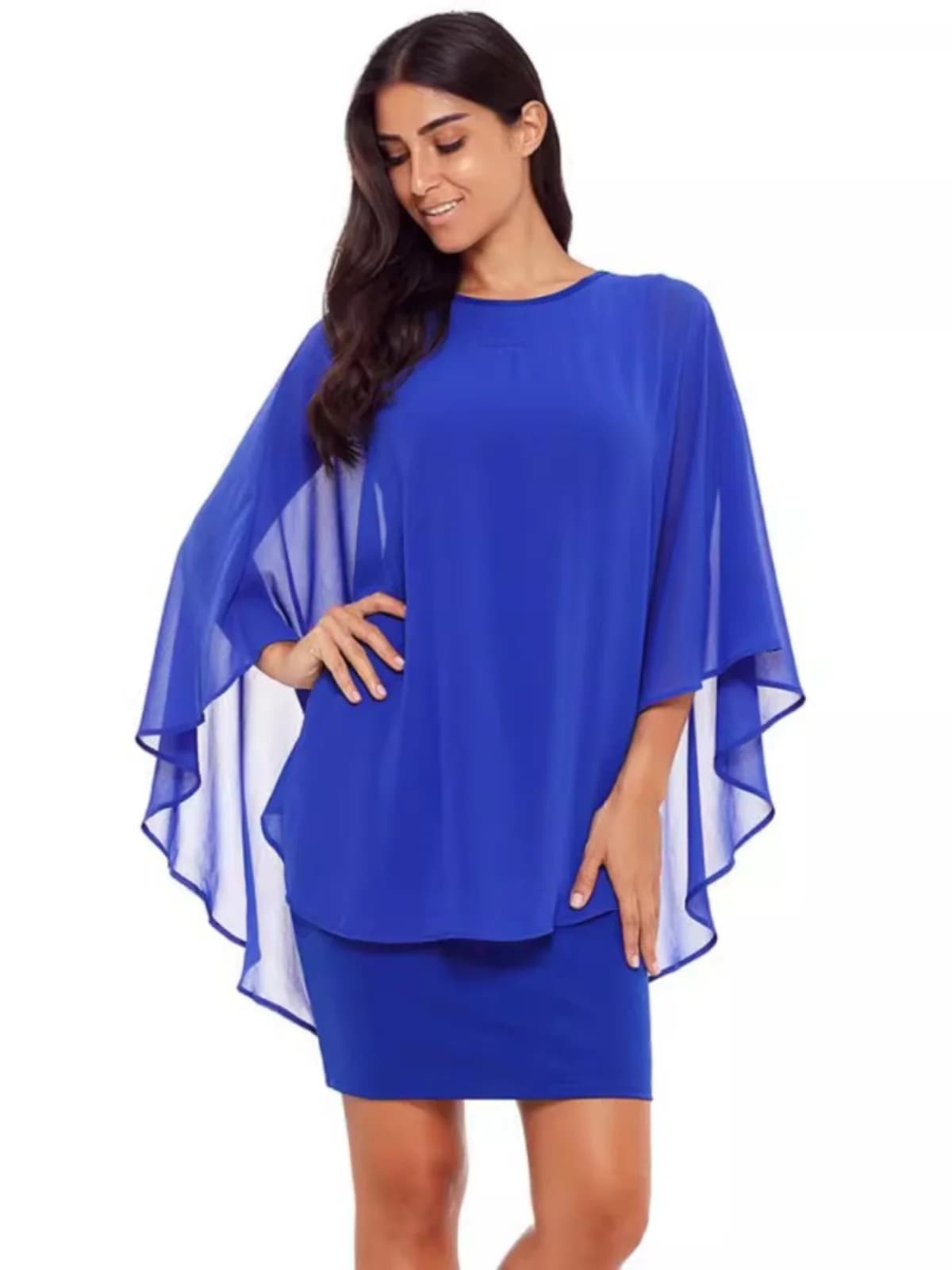 New Ladies Color round Neck Pullover Turquoise Chiffon Top Summer Thin Beach Sun Protection Clothing for Skirts