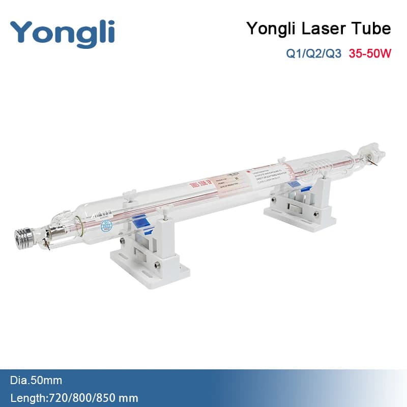 Laser Tube CO2 in Yongli Glass Series Q 35W 40W 45W 50W, Laser Head in Glass, Laser Cutting Machine Components