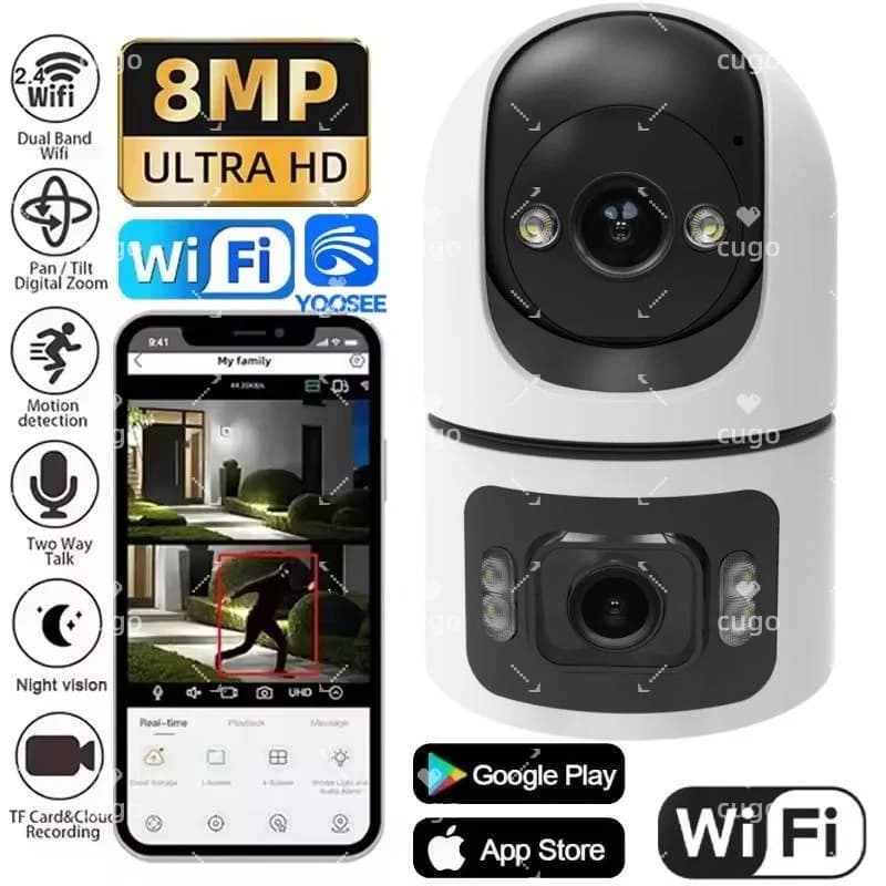 Baby monitor con telecamera IP WiFi da 8 MP con staffa regolabile Telecamere di sorveglianza wireless di sicurezza a doppia lente Onvif Zoom 10X Mini Cam