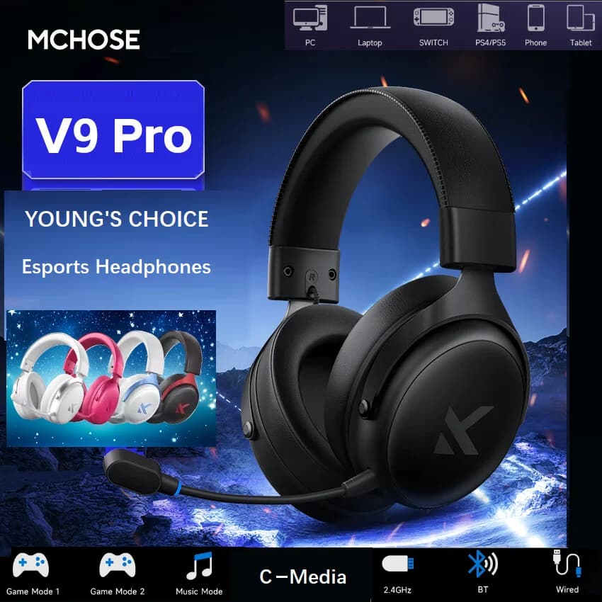 Original MCHOSE V9 PRO Music Esports Gaming Headphones 3-mode Wireless Noise Reduction Mic Customized Head-mounted