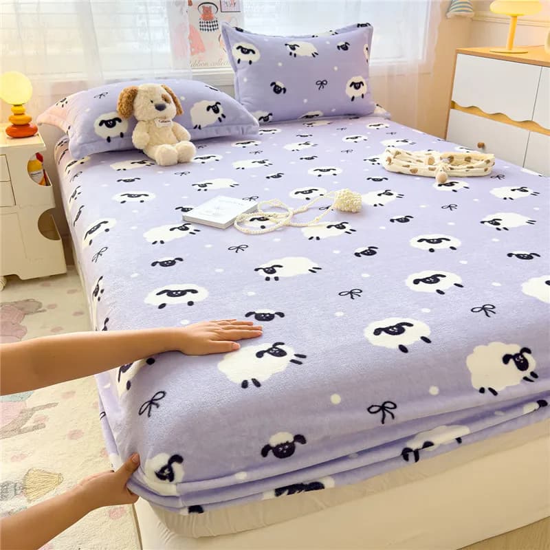 1pc Copriletto in velluto Lenzuolo delicato sulla pelle Lenzuola con angoli stampati Biancheria da letto invernale per la casa couvre illuminato Lenzuolo carino (senza federa)