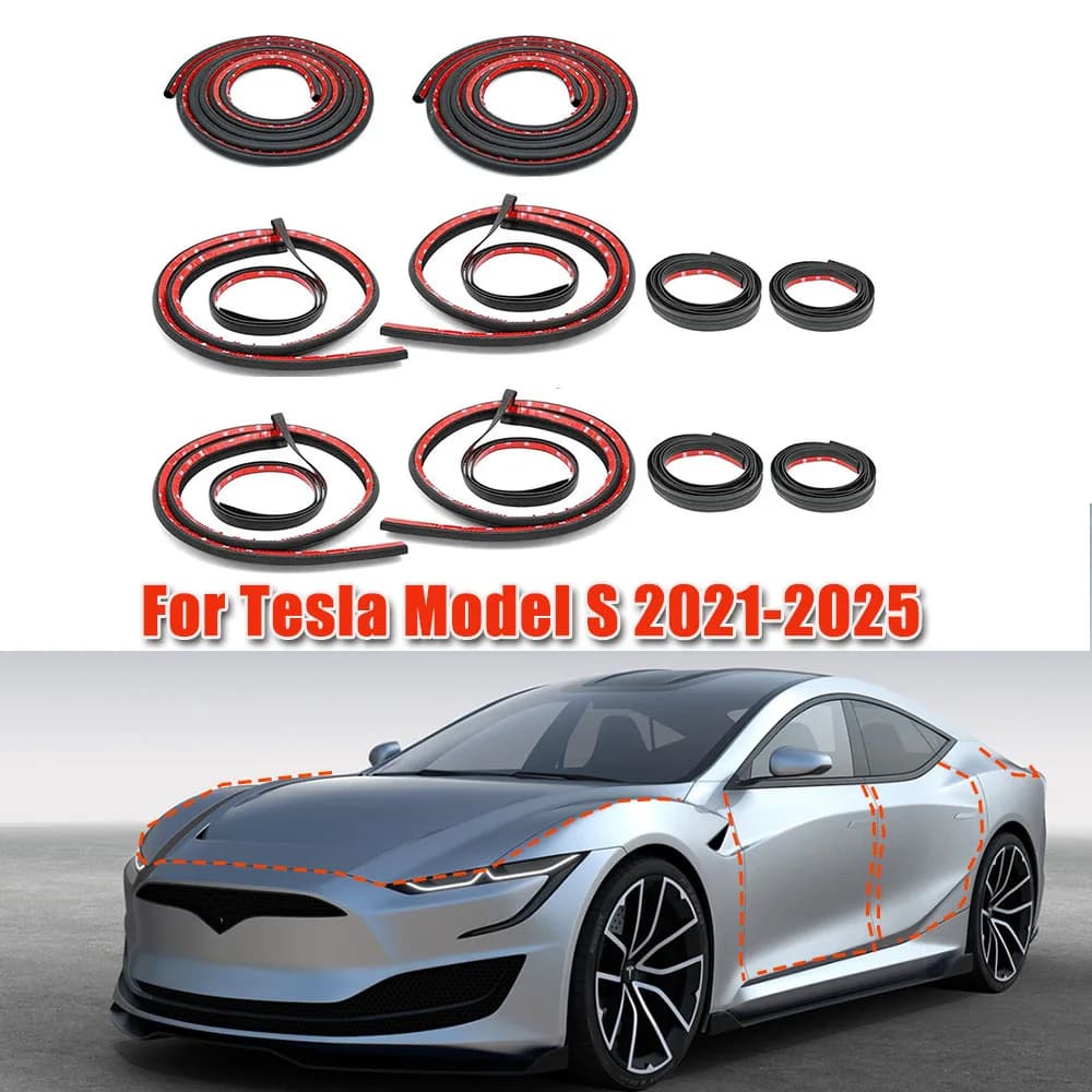Kit insonorizzato per guarnizione porta per Tesla Model S 2012-2025 Striscia di tenuta in gomma per guarnizione meteorologica Kit rumore del vento Striscia di copertura del bagagliaio anteriore