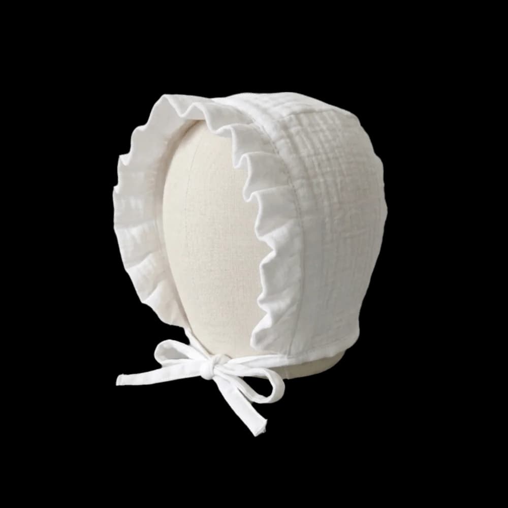 100% Cotton Muslin Baby Bonnet Chin Strap Breathable Gauze Infant Beanie Cap Ruffle Soft Newborn Hat Girls Boys Summer Autumn