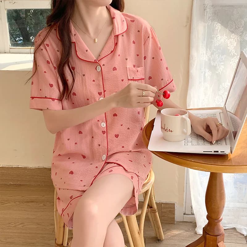Casual Cartoon Women Summer 2pcs/set Pajama Ladies Sweet Turn Down Neck Pajama Sets Girls Comfortable Fashion Padding Homewear
