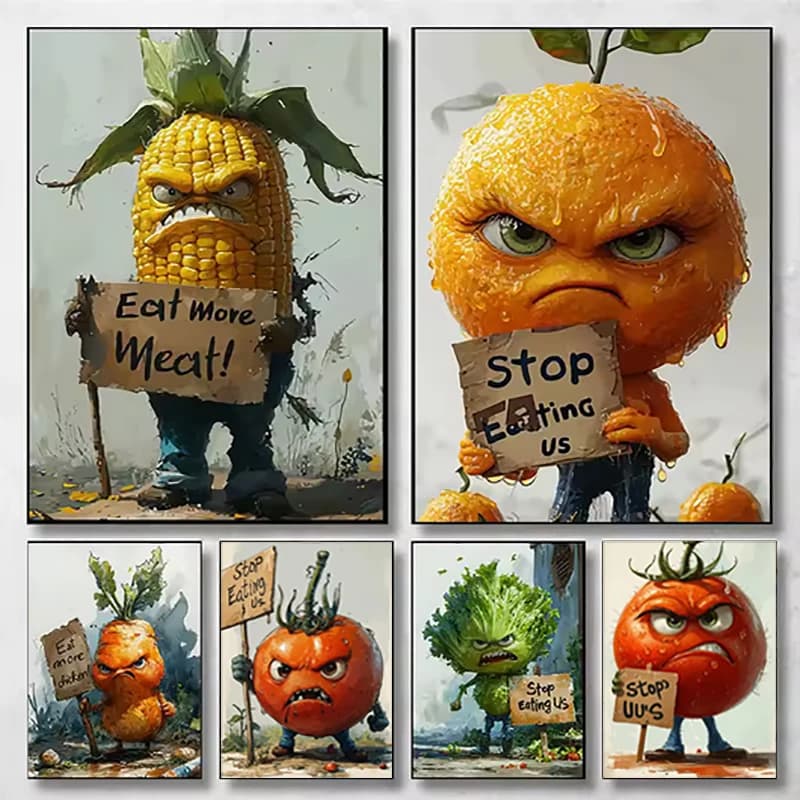 5D Diy Diamond Painting Aggressive Vegetables Irascible Stop Eating Us Cross Stitch Diamond Pictures Mosaic Home Wall Decoration