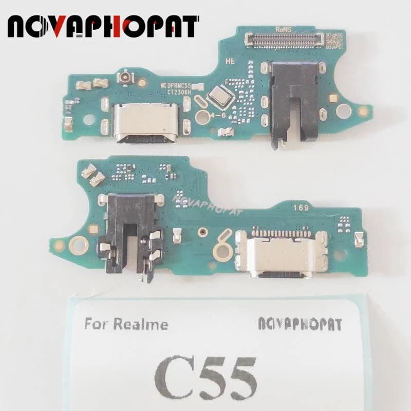 Novaphopat per Realme C55 RMX3710 Dock Charger Port spina di ricarica cuffie Jack Audio microfono Flex Cable Board