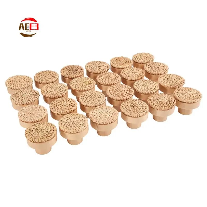 AEE3-24 Pz Boho Rattan Manopole per cassetti Manopole rotonde per cassetti in legno Armadi Maniglie per cassetti Maniglie hardware Tira Manopole per mobili