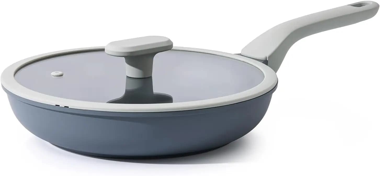 PRICUSIS Padella Antiaderente in Ceramica con Coperchio, Padella Non Tossica, Padella Sana per Uova, Padella Antiaderente per Omelette, Padella da Chef, Senza PTFE e PFOA