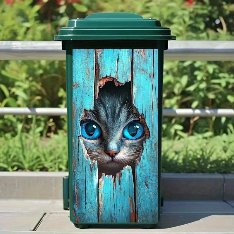 1 adesivo realistico per bidone della spazzatura con gatto blu, 14,57x32,28 pollici, adesivo in PVC impermeabile per pareti, cucine e decorazioni per la casa,