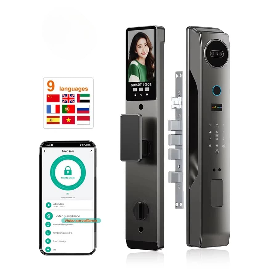 Serratura per telecamera di videosorveglianza con schermo HD Ips da 4,5 pollici con serratura intelligente per porte in legno con impronta digitale Face da infilare 6068