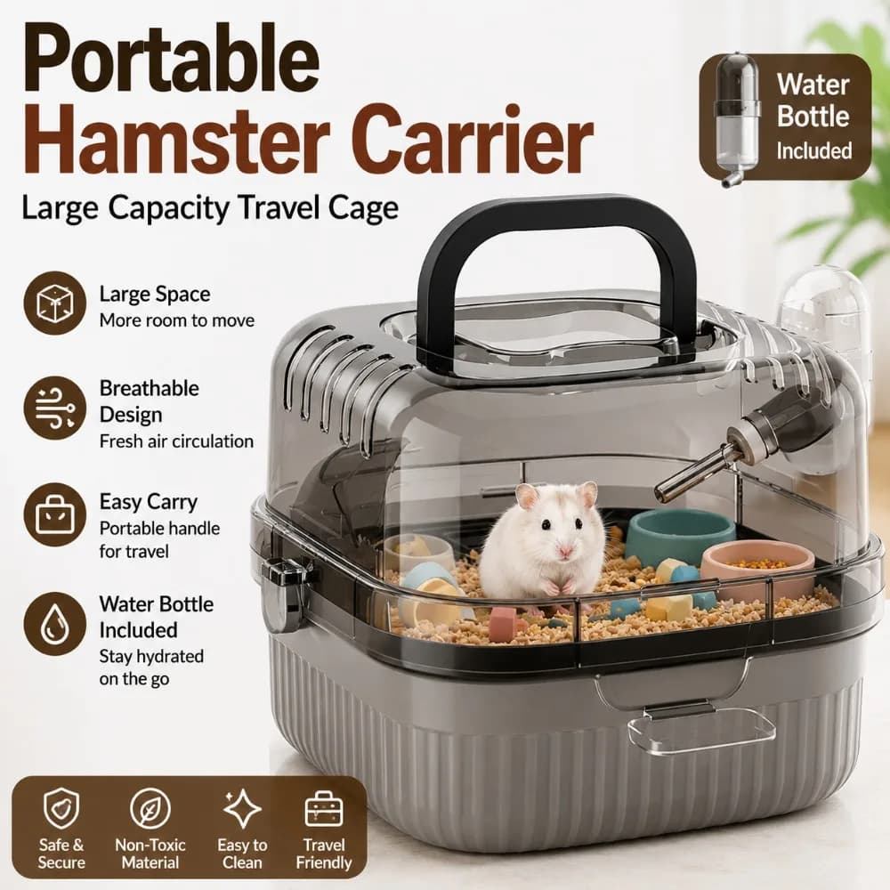 Portable Reptile Carrier Box 21×21×18cm Ventilated Feeding Habitat with Handle for Gecko Spider Insects Small Pets